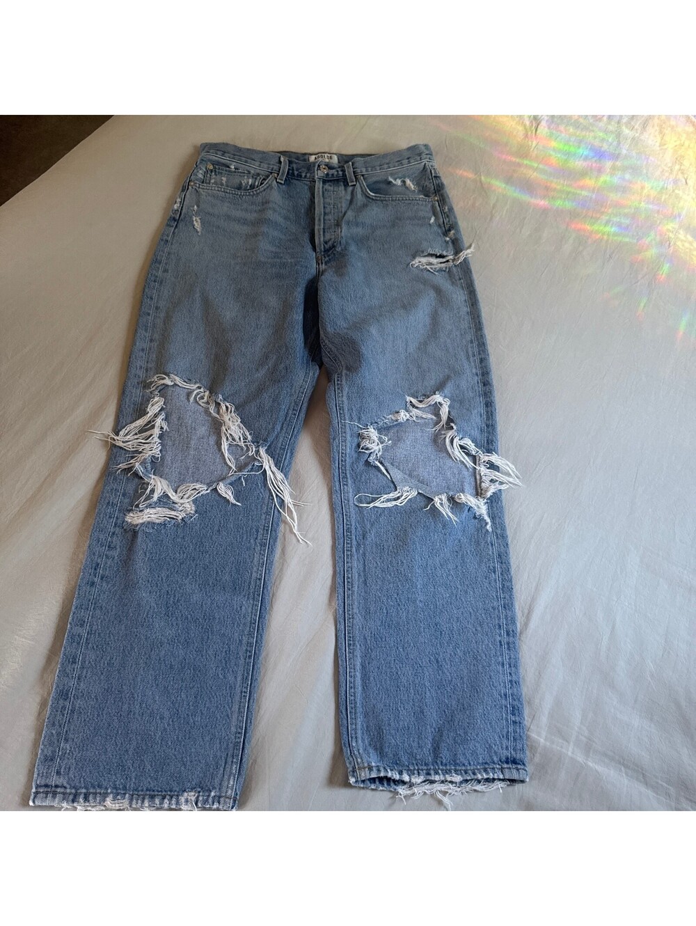 AGOLDE '90s Pinch Distressed Denim Jeans Light Blue Size 29